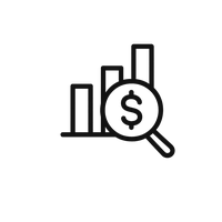 Competitive & Market Pricing Analysis Icon Icon illustrating competitive pricing analysis with a bar graph and magnifying glass