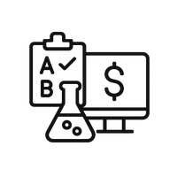 Pricing Implementation & Experimentation Icon Icon representing A/B testing and pricing experimentation with lab flask and monitor